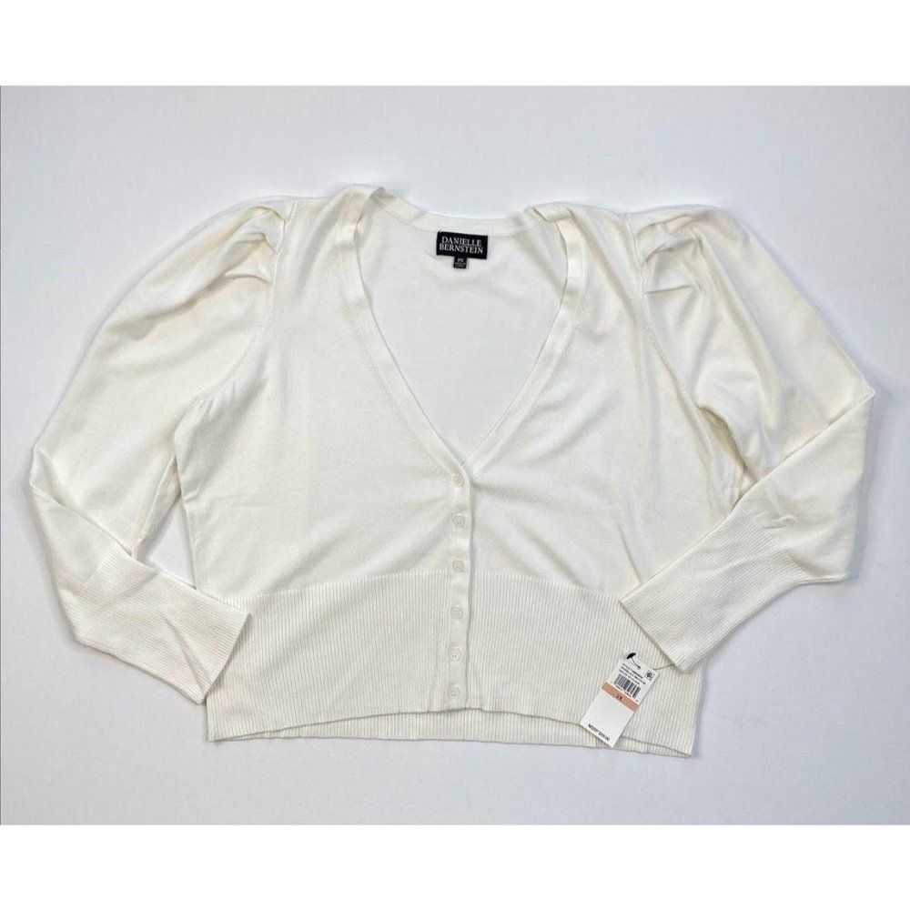 Danielle Bernstein White Cropped Light Weight Cardigan Sz 1X NEW - Picture 3 of 10
